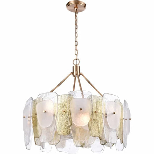 Arabela Lighting Strata 85201-8 29.5-inch 8-light chandelier with Lacquered Gold finish and layered artistic glass panels