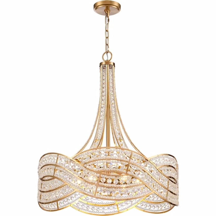 Arabela Lighting Anastasia 85231-6 27-inch chandelier with Lacquered Gold finish and intricate clear crystal filigree detailing