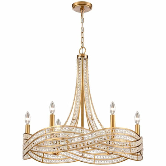 Arabela Lighting Anastasia 85233-6 25-inch chandelier with Lacquered Gold finish and intricate clear crystal filigree
