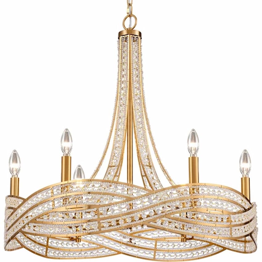Arabela 85233-6 Anastasia 6-light chandelier featuring delicate crystal and glass beading woven into elegant gold metalwork