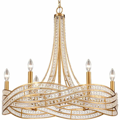 Arabela 85233-6 Anastasia 6-light chandelier featuring delicate crystal and glass beading woven into elegant gold metalwork