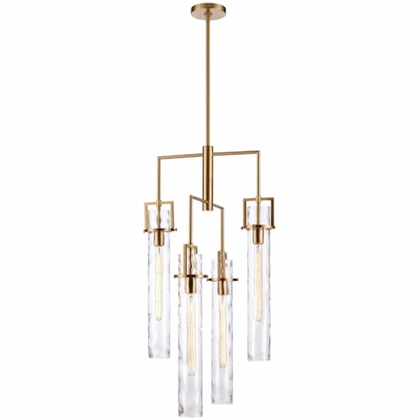 Arabela Lighting Jayden 85241-4 36.5-inch chandelier with Lacquered Gold finish and tall clear rippled water glass panels
