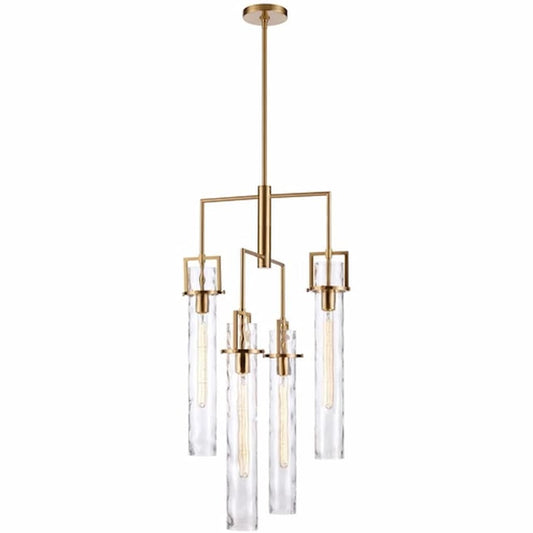 Arabela Lighting Jayden 85241-4 36.5-inch chandelier with Lacquered Gold finish and tall clear rippled water glass panels