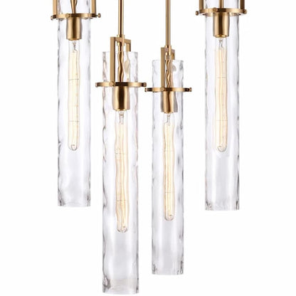 Arabela Lighting Jayden 85241-4 chandelier with four T8 E26 lights, clear cylindrical glass shades and refined transitional modern styling