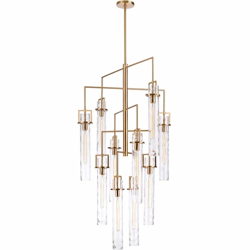 Arabela Lighting Jayden 85243-10 58-inch chandelier with Lacquered Gold finish and tall clear rippled water glass panels