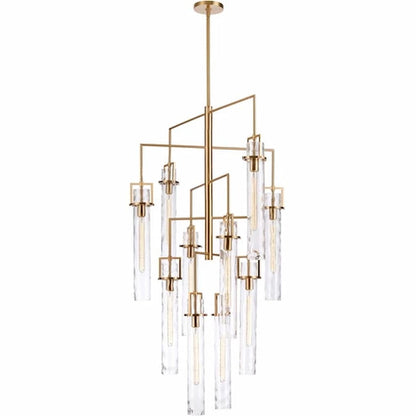 Arabela Lighting Jayden 85243-10 58-inch chandelier with Lacquered Gold finish and tall clear rippled water glass panels