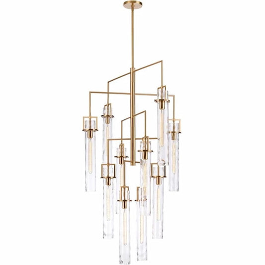 Arabela Lighting Jayden 85243-10 58-inch chandelier with Lacquered Gold finish and tall clear rippled water glass panels