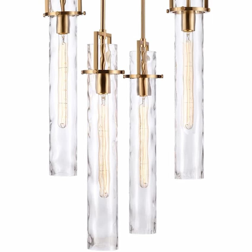 Arabela 85243-10 Jayden 10-light chandelier featuring slender clear water glass shades and elegant Lacquered Gold iron construction