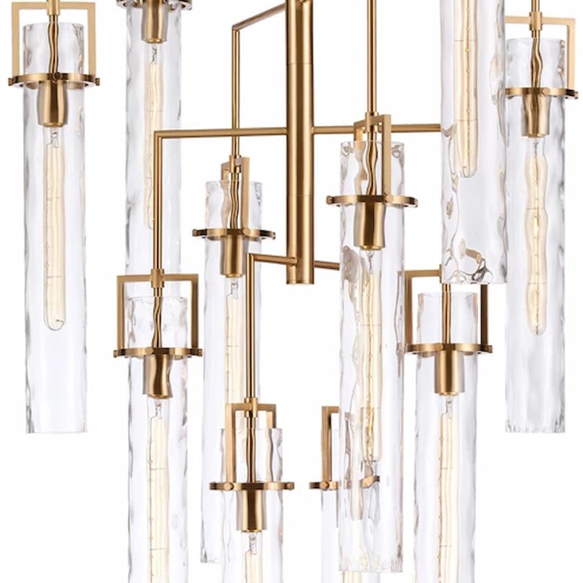 Arabela Lighting Jayden 85243-10 luxury chandelier with ten T8 E26 lights and sculptural vertical glass arrangement
