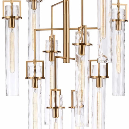 Arabela Lighting Jayden 85243-10 luxury chandelier with ten T8 E26 lights and sculptural vertical glass arrangement