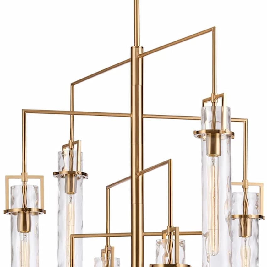 Arabela 85243-10 Jayden chandelier with clear cylindrical water glass, precision clasping brackets and sophisticated modern styling