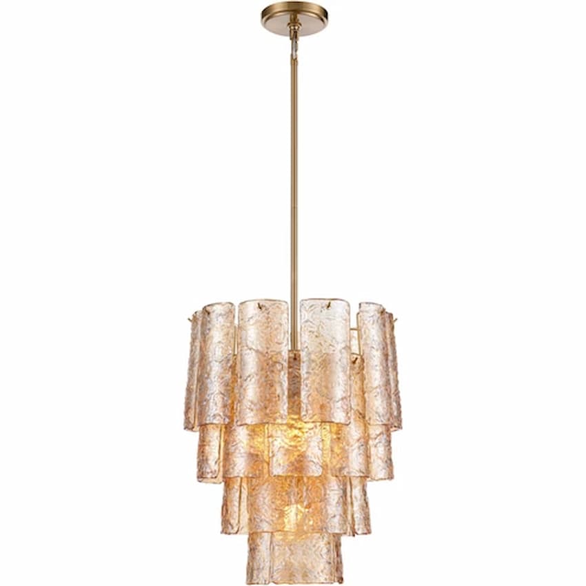 Arabela Lighting Fire and Ice 85261-5 21-inch chandelier with Lacquered Gold finish and sculptural textured Champagne glass