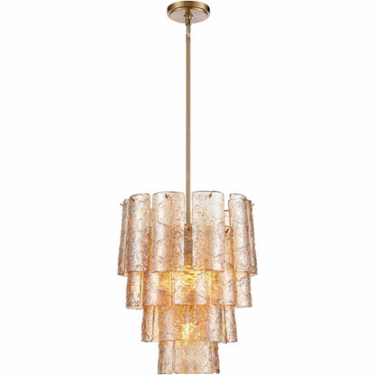 Arabela Lighting Fire and Ice 85261-5 21-inch chandelier with Lacquered Gold finish and sculptural textured Champagne glass