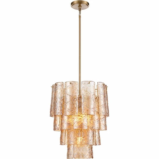 Arabela Lighting Fire and Ice 85261-5 21-inch chandelier with Lacquered Gold finish and sculptural textured Champagne glass
