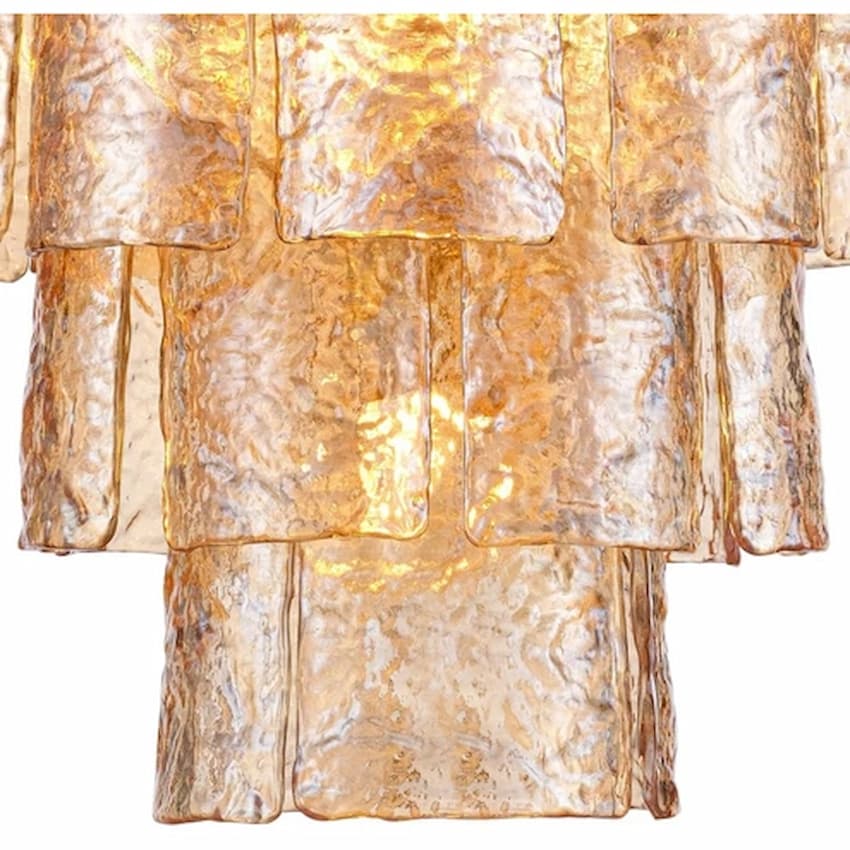 Arabela 85261-5 Fire and Ice 5-light chandelier featuring layered Champagne glass slabs and rich Lacquered Gold iron construction