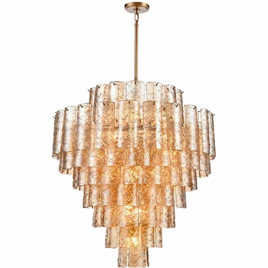Arabela Lighting Fire and Ice 85263-21 37-inch chandelier with Lacquered Gold finish and sculptural textured Champagne glass