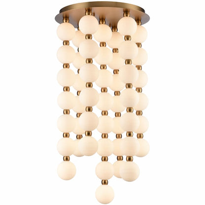 Arabela Lighting Mod 85283-47 40-inch LED chandelier with Satin Brass finish and white striated glass globes