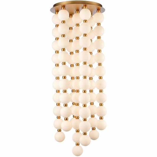 Arabela Lighting Mod 85286-68 54.5-inch LED chandelier with Satin Brass finish and white striated glass globes