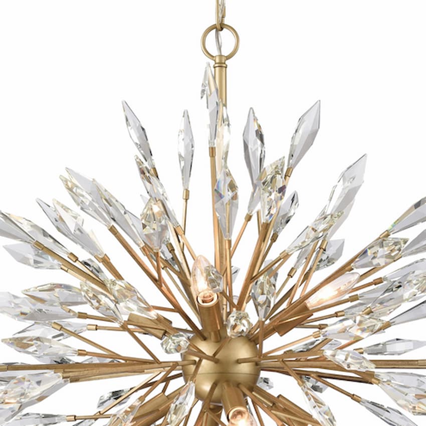 Arabela Lighting Crystal Fusion 85421-8 luxury chandelier with eight E12 candelabra lights and warm Peruvian Gold finish