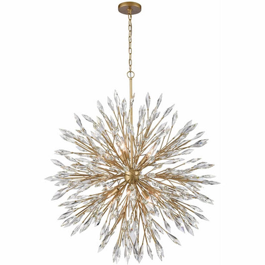Arabela Lighting Crystal Fusion 85422-12 42-inch chandelier with Peruvian Gold finish and large faceted clear K9 crystals