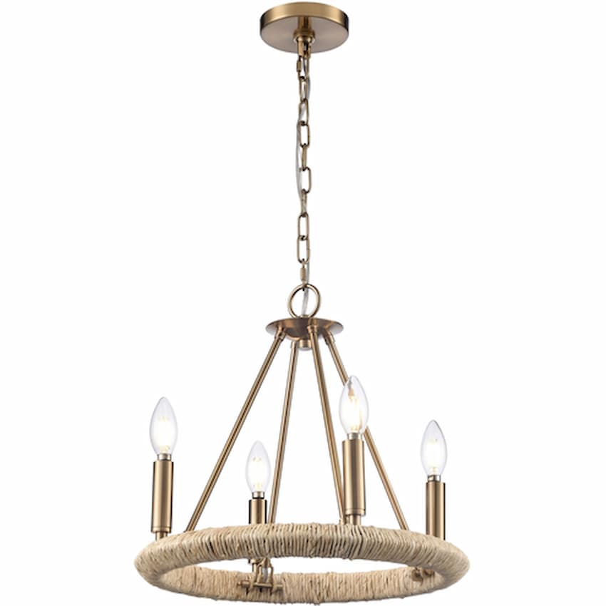 Arabela Lighting Cabana 85430-4 16-inch 4-light chandelier with Lacquered Gold finish and natural dried corn leaf detailing