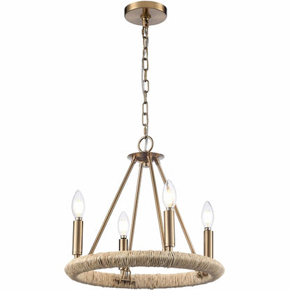 Arabela Lighting Cabana 85430-4 16-inch 4-light chandelier with Lacquered Gold finish and natural dried corn leaf detailing