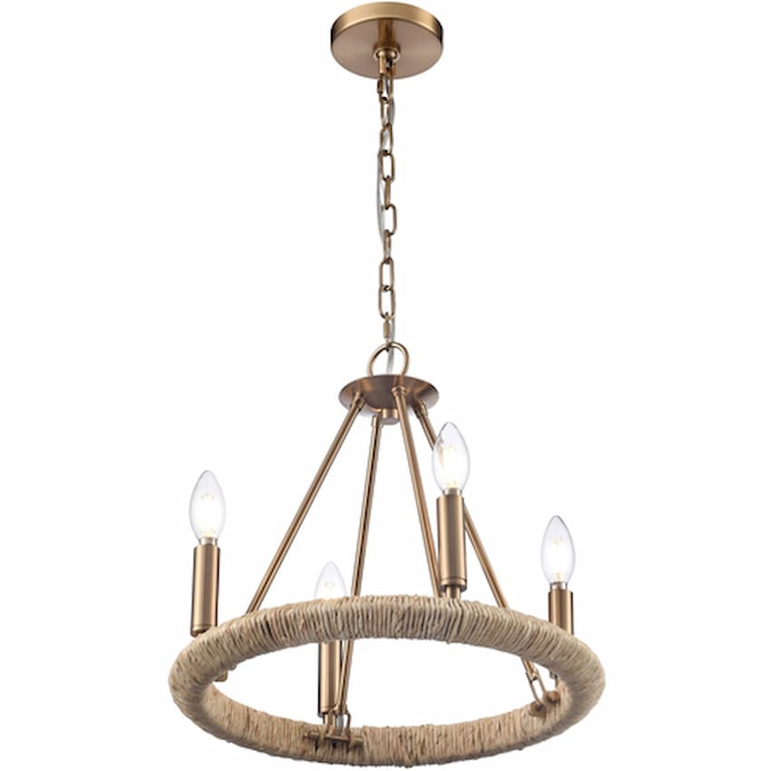 Arabela 85430-4 Cabana chandelier featuring iron construction, hand-formed corn leaf strands and organic woven texture