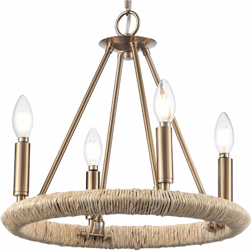 Arabela Lighting Cabana 85430-4 boho chic chandelier with four E12 lights and warm nature-inspired circular design