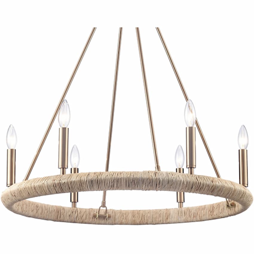 Arabela Lighting Cabana 85431-6 boho chic chandelier with six E12 candelabra lights and warm organic woven texture