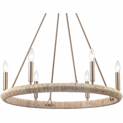 Arabela Lighting Cabana 85431-6 boho chic chandelier with six E12 candelabra lights and warm organic woven texture
