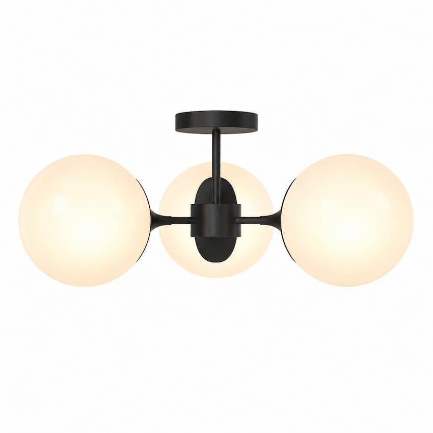 Alora Mood Nouveau SF505326AGOP 26-Inch 3-Light Semi-Flush Mount in Aged Gold with Matte Opal Glass Globes