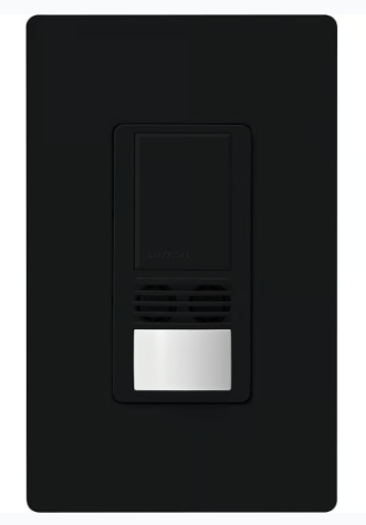 Lutron Maestro dual-tech vacancy sensor switch in Black Bulk Pack