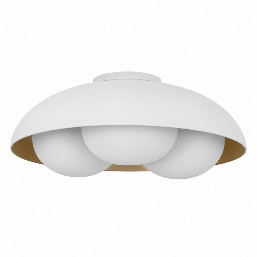 Alora Mood Robyn Collection FM495316AWOP Flush Mount Ceiling Light with Antique White Steel Bowl Shade and Three Matte Opal Glass Globes