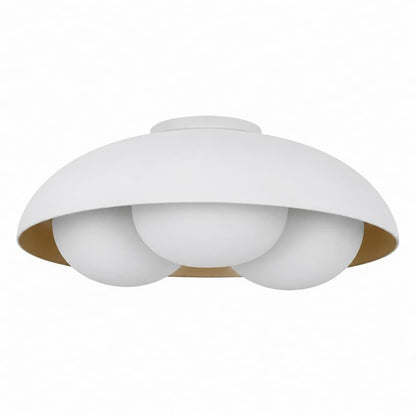 Alora Mood Robyn Collection FM495316AWOP Flush Mount Ceiling Light with Antique White Steel Bowl Shade and Three Matte Opal Glass Globes