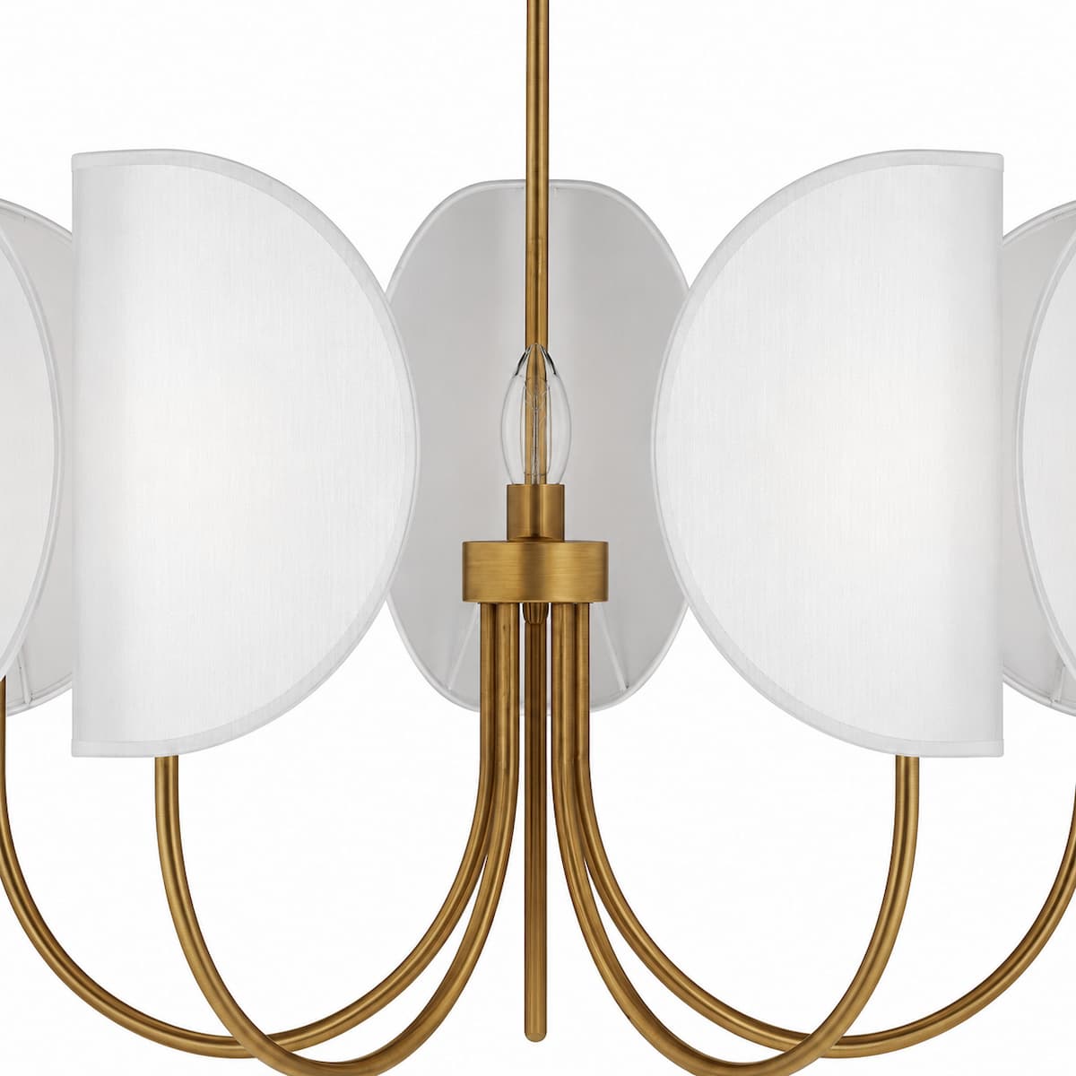 Close-up of Alora Mood Seno CH450732AGCW chandelier with Aged Gold finish, decorative shades, and modern 32-inch statement design