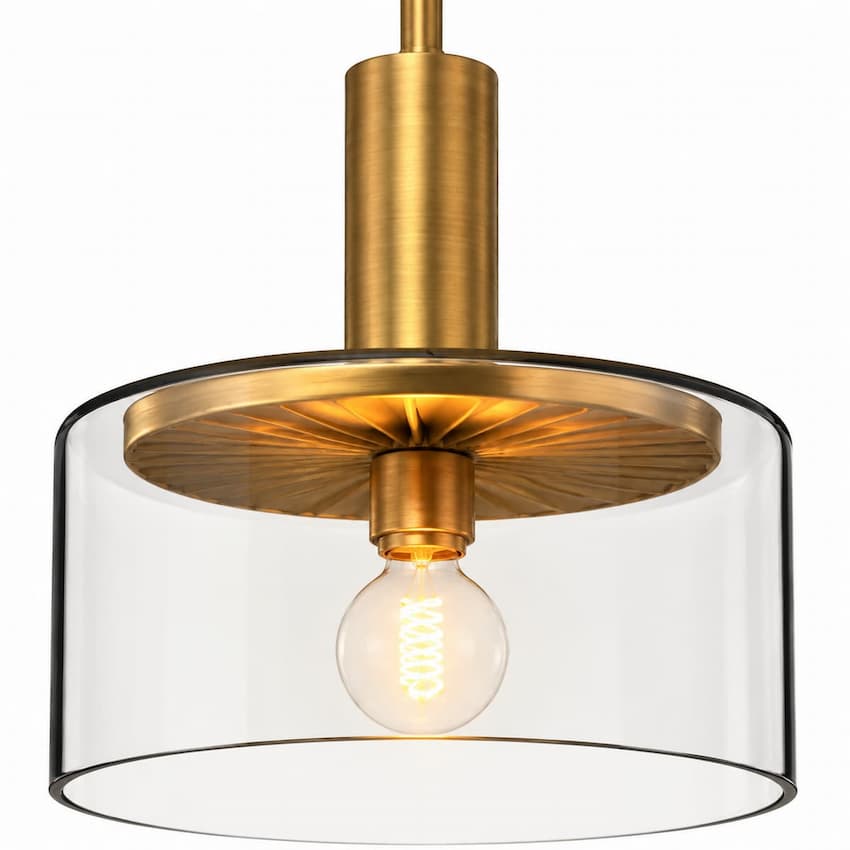 Alora Mood PD535010AGCL Royale Parisian Pendant Ceiling Light with Aged Gold Finish, Clear Glass Drum Shade and E26 A19 Bulb Design