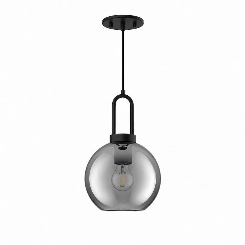Alora Mood Soji Collection PD601608MBSM 1-Light Pendant with Matte Black Steel Hardware, Smoked Solid Glass Shade and E26 Bulb Base