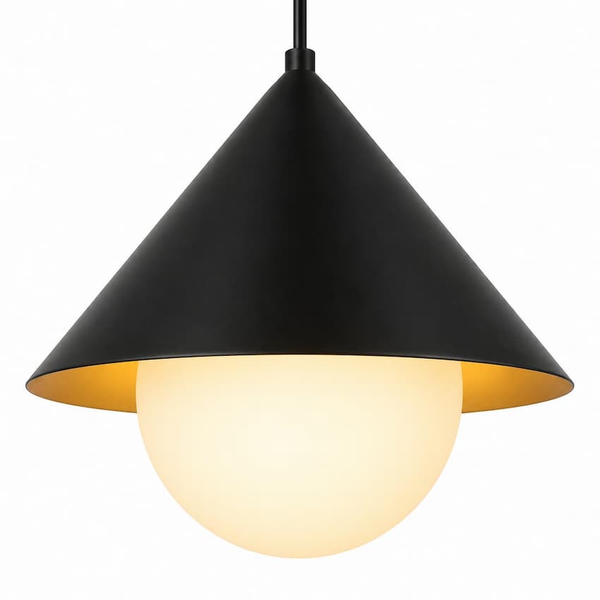 Alora Mood PD485214MBOP Remy Modern Pendant Ceiling Light in Matte Black with Opal Glass Shade, Downward Illumination and Sloped-Ceiling Adaptable Design