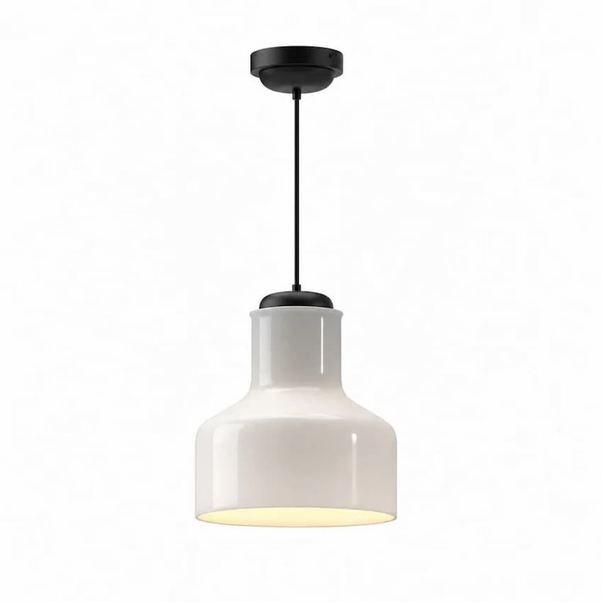 Alora Mood Westlake PD540411MBGO 11-Inch Pendant Light with Matte Black Finish and Glossy Opal Glass Shade, Front View, Unlit