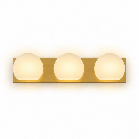 Alora Mood Willow VL548322BGOP 3-Light Vanity Light in Brushed Gold with Opal Matte Glass Shades, Front View, Unlit