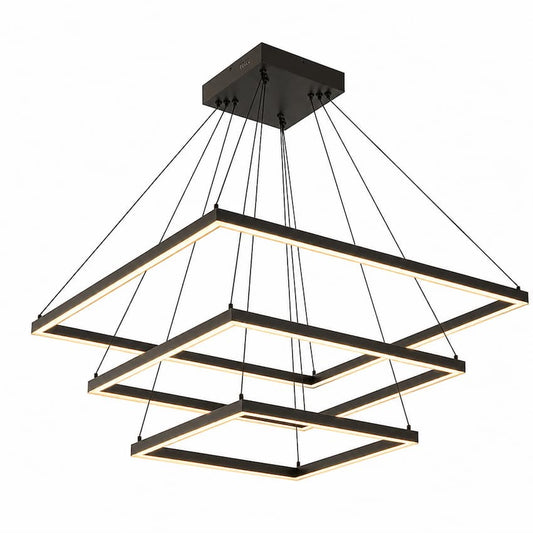 Kuzco Piazza CH88332 32-inch three-layer LED chandelier with suspended square frames and contemporary architectural design