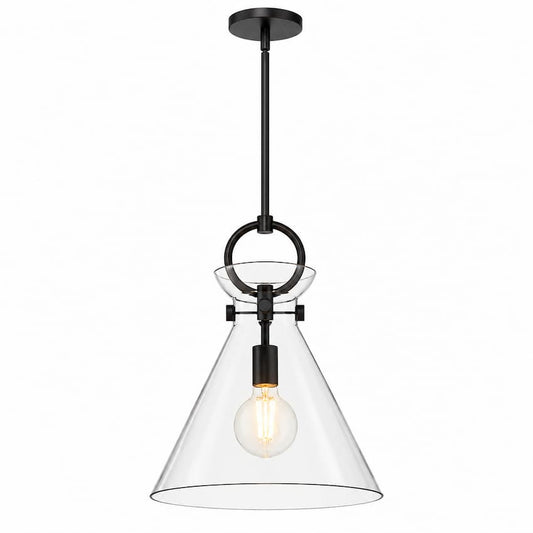 Alora Mood Emerson PD412514MBCL 14-Inch Pendant Light in Matte Black with Clear Glass Shade