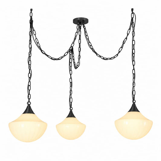 Alora Mood Farrah MP651312MBGR 3-Head Multi-Pendant in Matte Black with Glossy Ribbed Opal Glass Shades