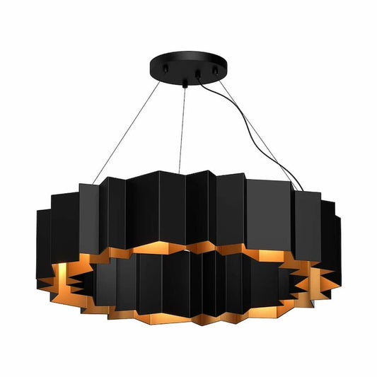 Kuzco Akira CH58030-BK/GD modern 7-light chandelier with artistic textured steel design and dramatic up-and-down illumination