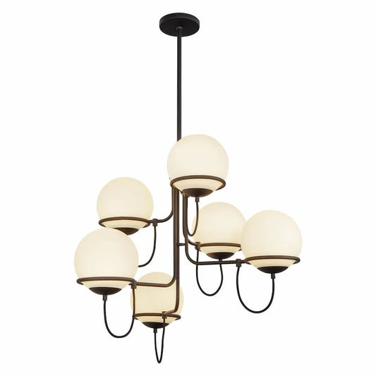Alora Mood Alba CH458632MBOP 32-Inch 6-Light Chandelier in Matte Black Finish with Glass Details