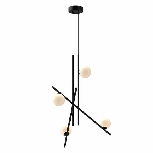 Kuzco Amara CH89832-BK/GO-UNV 32-inch LED chandelier with black steel finish and glossy opal glass globes