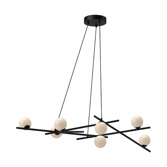 Kuzco Amara CH89854 54-inch LED chandelier with black finish and glossy opal glass accents in a modern sculptural design