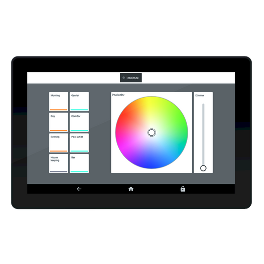 7" wall-mounted touch screen for remote control with built-in Ethernet and WiFi conections. Comes with pre-loaded Arcolis apps. - American Lighting AML-DMX-N-NATOUCH1
