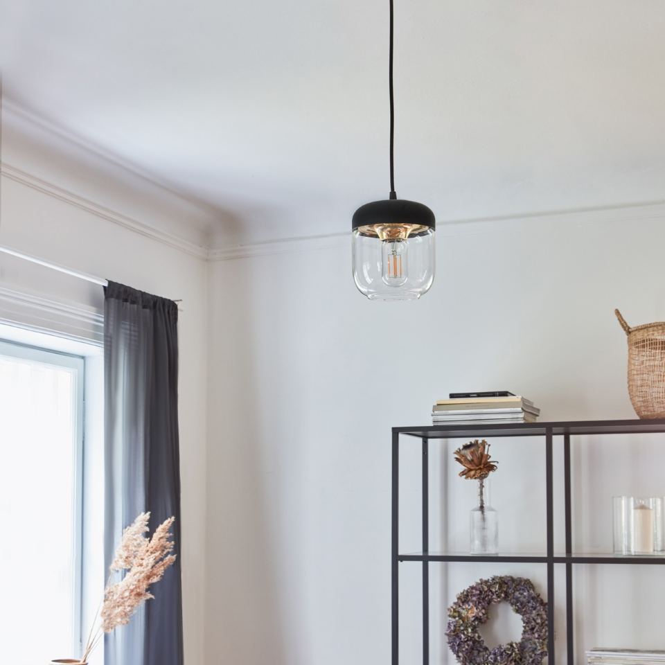 UMAGE Acorn Black and Brass Replacement Shade — styled interior view