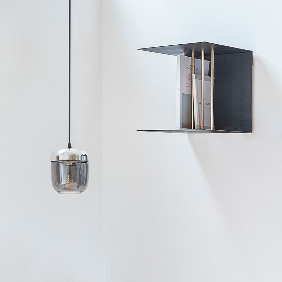 UMAGE Acorn Steel and Smoked Glass Replacement Shade — styled interior view